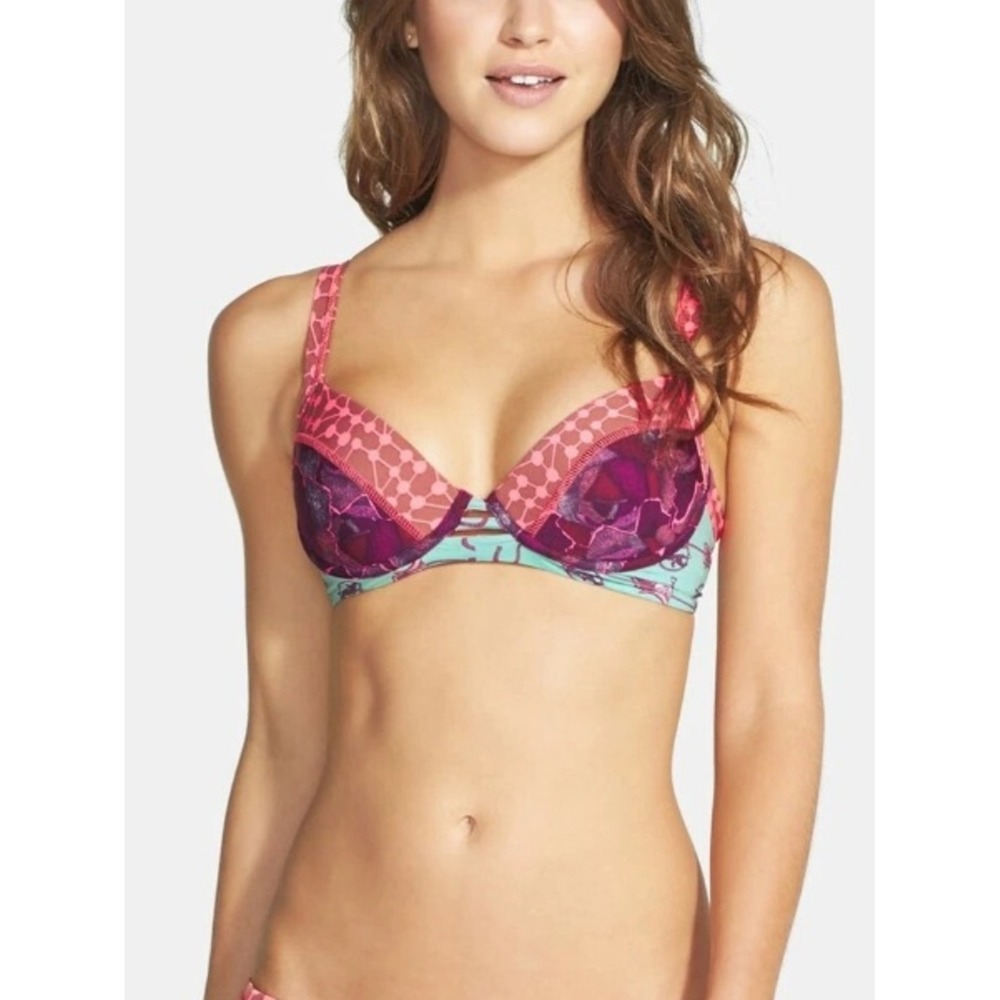 Maaji Underwire Bikini Top Multicolor Print Molded Cups Tie Back Swim Size M
